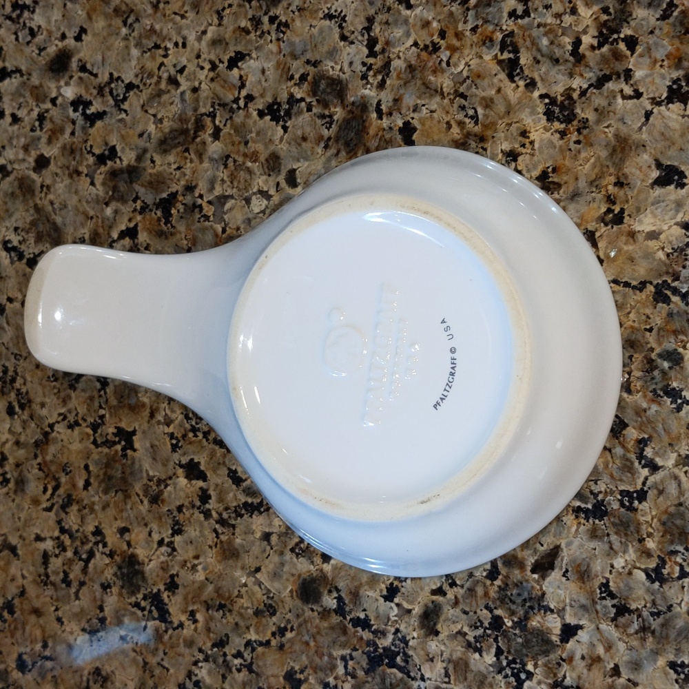 Vintage Pfaltzgraff Hopscotch Fruit Spoon Rest Glossy Ceramic Blue White Tidbit - Picture 3 of 4